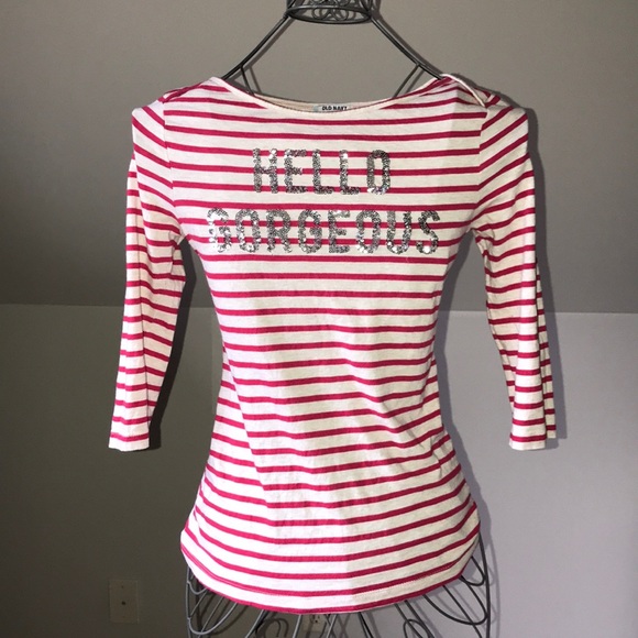 “Hello Gorgeous” 😻👋 Striped T-Shirt - Picture 2 of 5